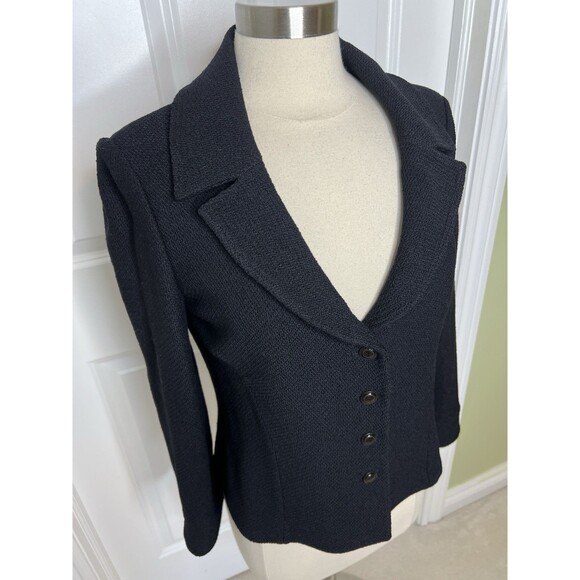 St. John Collection Knit Blazer Jacket Size 12 Black Four Button Career Office - Picture 2 of 12